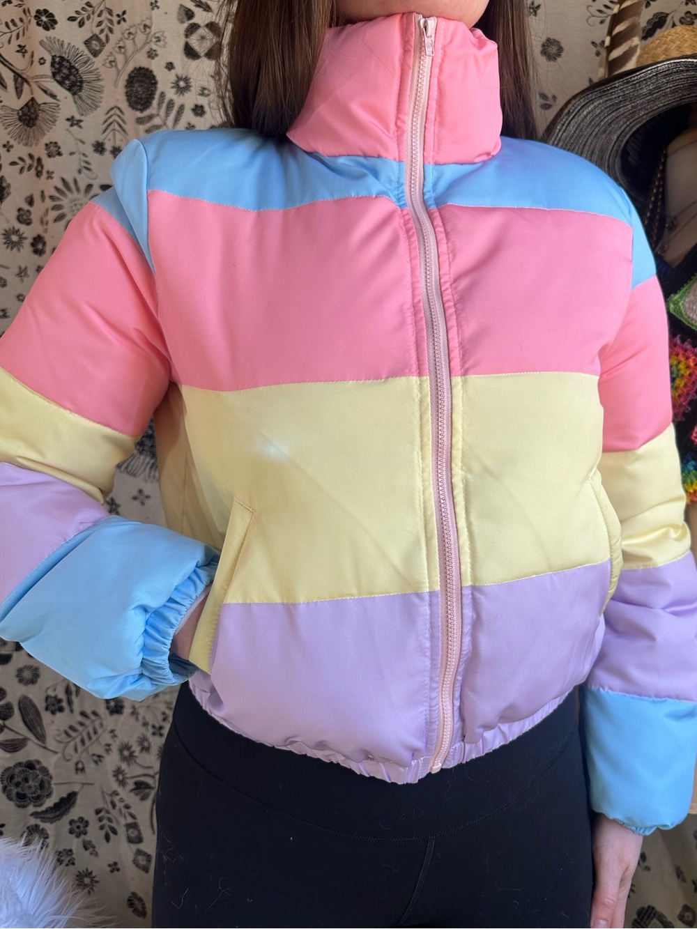 Shein • Colorful Cropped Pastel Puffer Coat